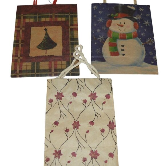 Retro Kraft Paper Christmas Holiday Gift Bag Tissue Party Bundle 8 Pieces - Picture 3 of 4